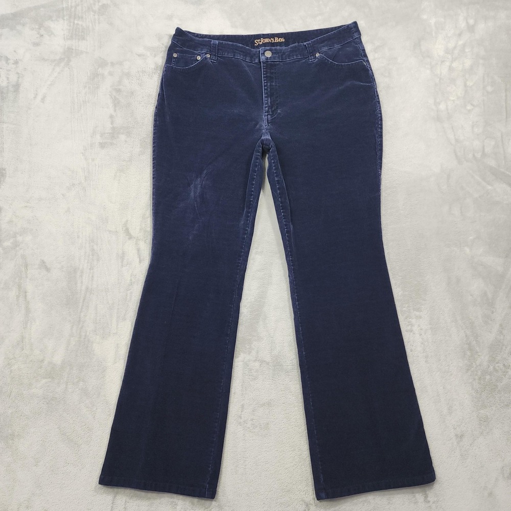 St. John's Bay Pants Womens 16 Blue Corduroy Boot Cut Khakis Stretch Casual